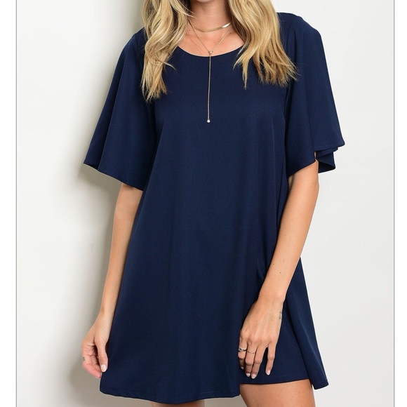 Navy Ruffle Sleeve Dress - Picture 2 of 3